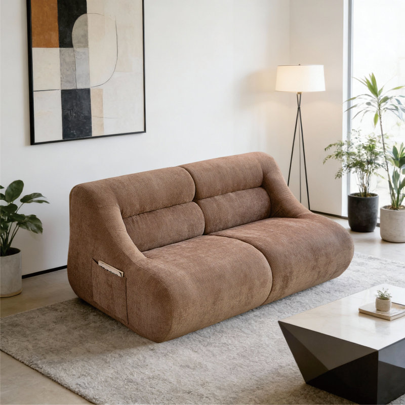 Canapé à compression moderne avec causeuse en chenille, canapé 2 places avec coussin en mousse à mémoire de forme, aucun assemblage requis