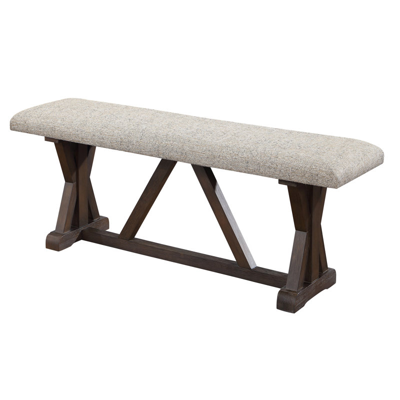 Banc, tissu gris, brun rustique et finition chêne