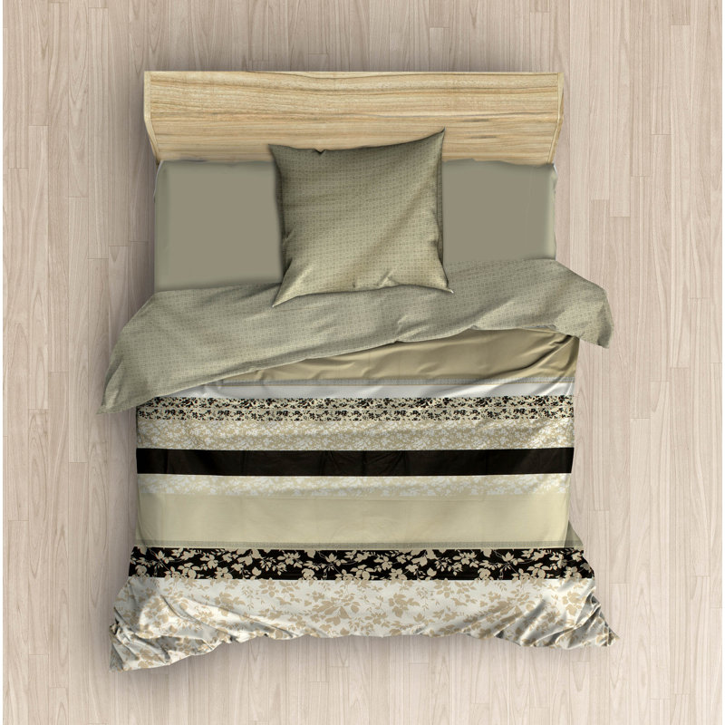 Ensemble de housse de couette 100% coton beige / noir / blanc Deshaun, Twin Duvet Cover + 1 31" x 31" Pillowcase