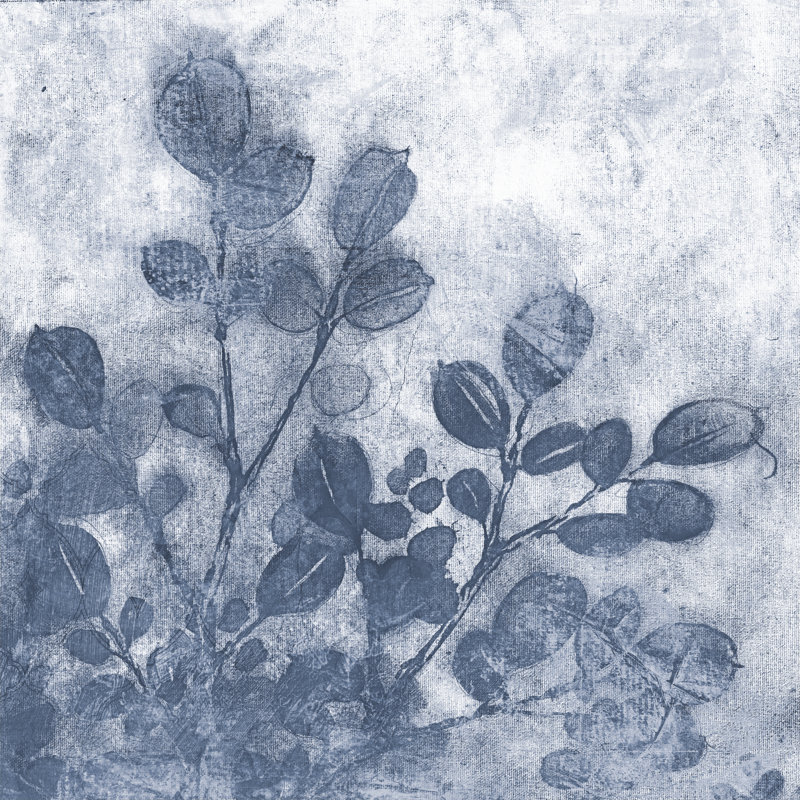Navy Florals Deckle Edge - Wrapped Canvas Painting, 30cm H x 30cm W x 3.8cm D