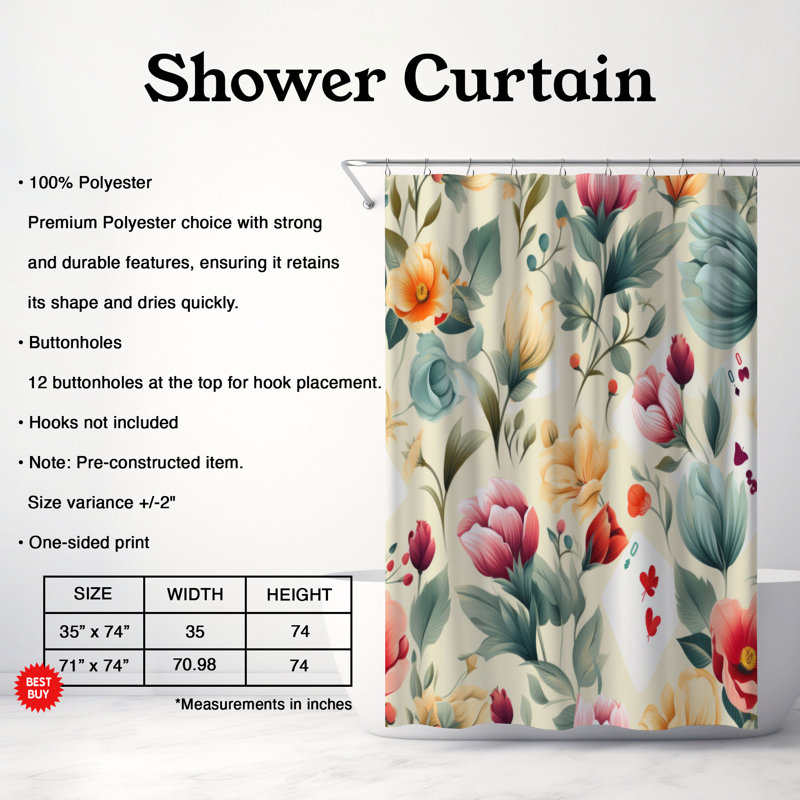 Playful Prints - Rideau de douche Premium, H 74 po x l 71 po