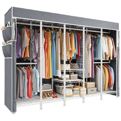 Razhane 88.2'' W Clothes Rack with Cover, Heavy-Duty Portable Wardrobe
