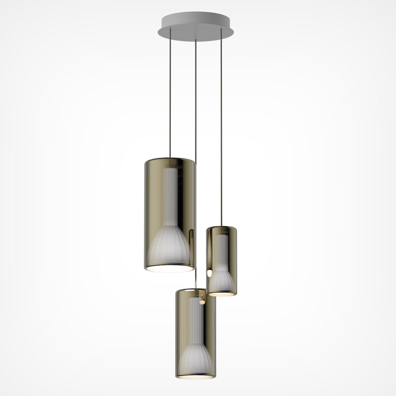 Lit Round Chandelier Pendants, 3 Lights, Mirroring Gold