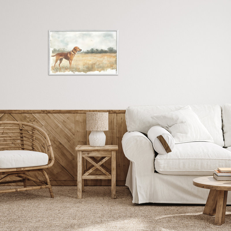 Retriever Dog in Open Field, giclée encadrée, design par Petal Prints Design, H 12 po x l 18 po