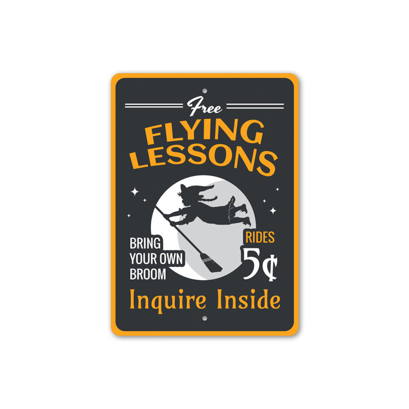 Signe en aluminium «Free Flying Lessons», H 18 po x l 12 po x P 0,06 po