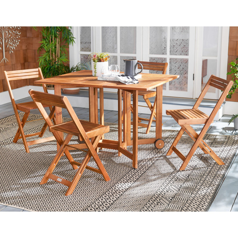 Laoise 4 - Person Acacia Wood Patio Dining Set with Rectangular Table, Teak Look