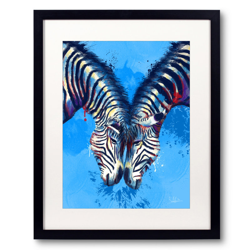 Friendship, Zebra Illustration Print by Flo Meylan, Black Framed Paper, 21.2" H x 17.2" W