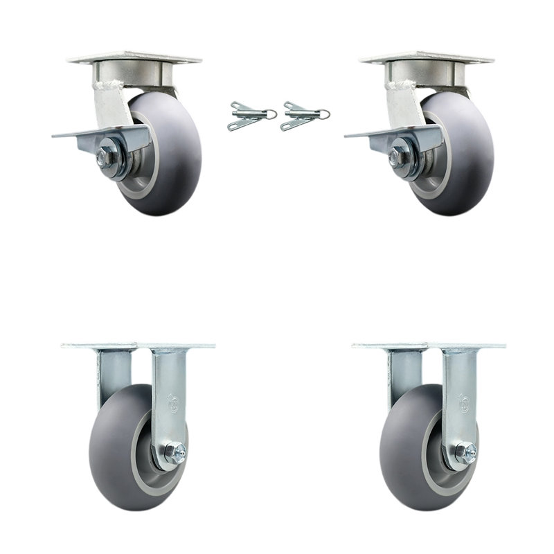 5 Inch Kingpinless Thermoplastic Wheel Caster Set 2 Brake & Swivel Lock 2 Rigid