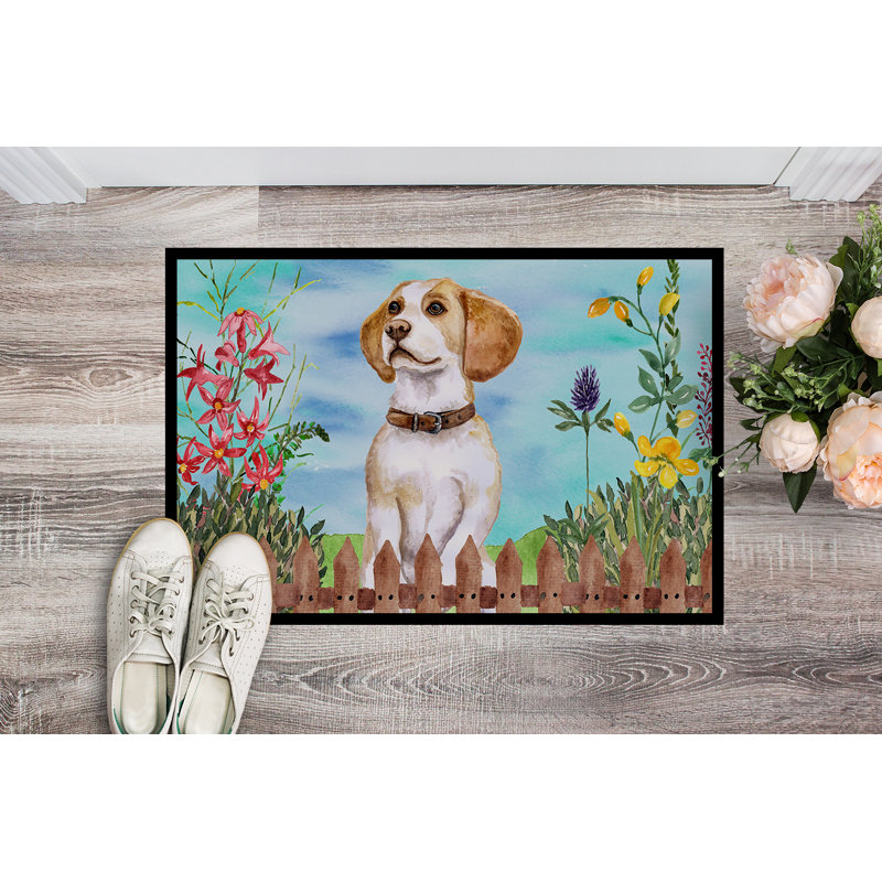 Tapis de porte pour l’extérieur antidérapant beagle spring, Rectangle 24 po x 36 po