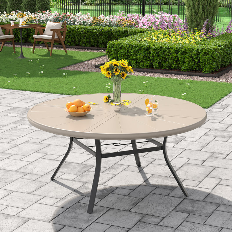 Table de salle à manger d'extérieur en aluminium avec chaise pivotante, Crème / crème