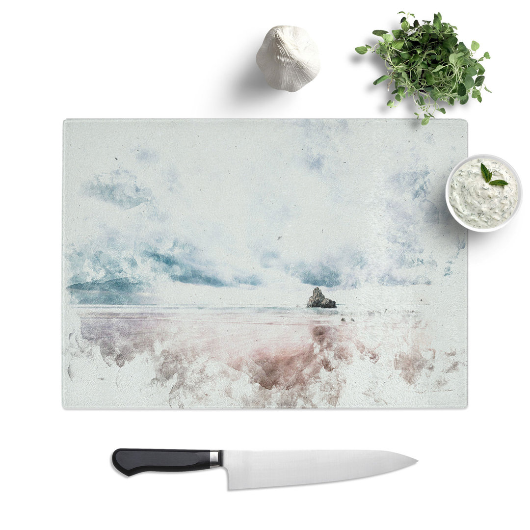 Tempered Glass Beach in Sopelana Spain Watercolour Chopping Board