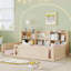 Lit simple pour enfant en bois avec barrière de sécurité et tablettes de rangement latérales, cadre de lit plateforme peu encombrant, naturel-536451863-536451860