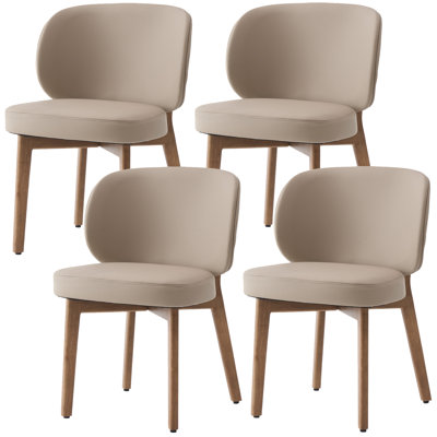 Chaise de salle à manger rembourrée de 20,1 po de large avec fauteuil à oreilles et dossier haut à oreilles avec pieds en bois massif pour salle à manger, kaki, ensemble de 4