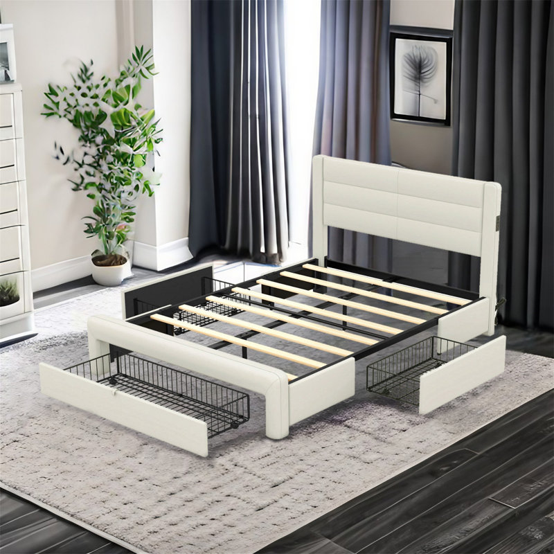 Lit avec rangement Arali Josaia, Beige