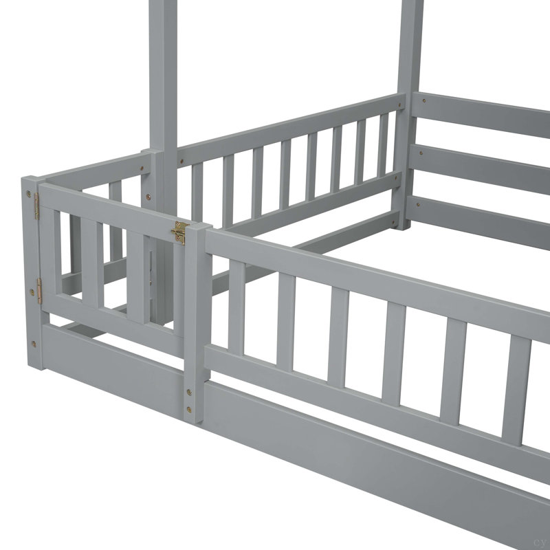 Twin Over Full Bunk Bed with Slide, Storage Staircase, Pine Solid Wooden Bunk Bed with Safety Guardrails), Grey