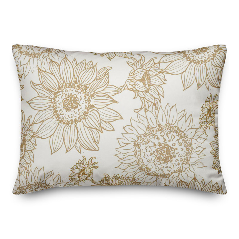 Gold and White Floral Square Reversible Throw Pillow