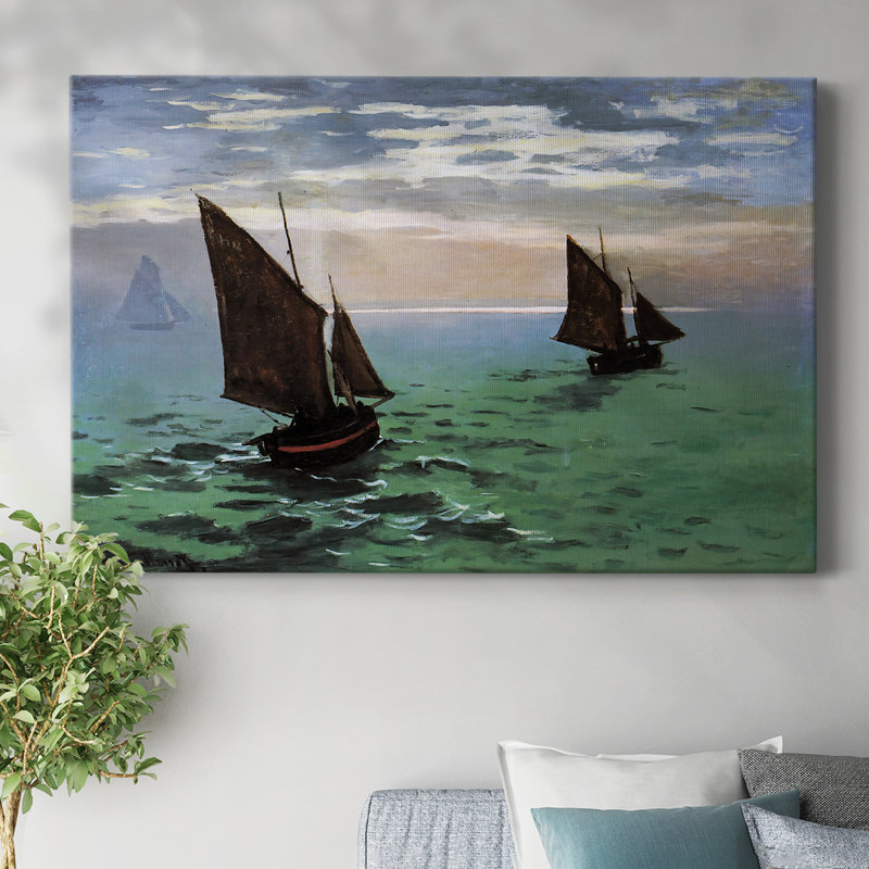 Bateaux de pêche en mer, 1868, toile tendue avec châssis, H 12 po x l 18 po