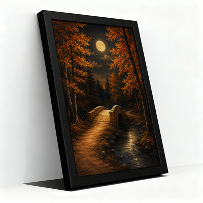 «Stone Bridge Over Stream Moonlit Autumn Forest», art mural sur toile