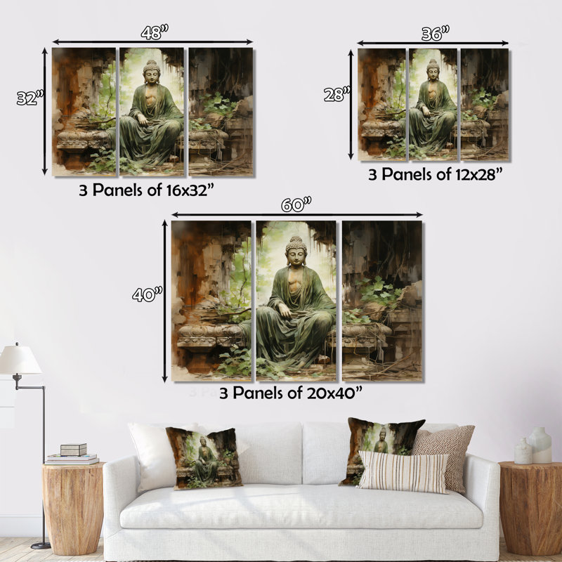 Thailande, ruines de Bouddha, art mural, H 24 po x l 32 po x P 1 po, Cadre flottant brun
