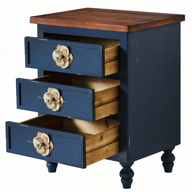 Table d'appoint 3 tiroirs avec rangement, Bleu antique