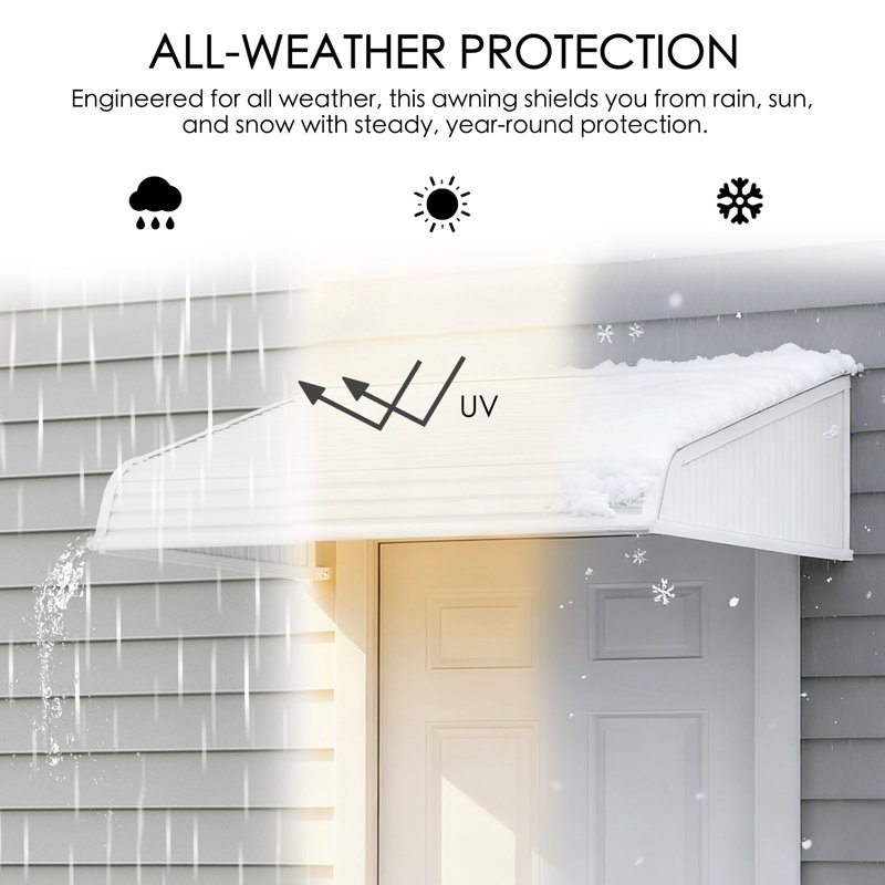 Kozyard Window Awning 48"W x 40"D with 2 Side Wings, Aluminum Frame with Impact-Resistant PVC Panels, Shade Angle Set During Installation, Rain, Snow & UV Protection Door Canopy 