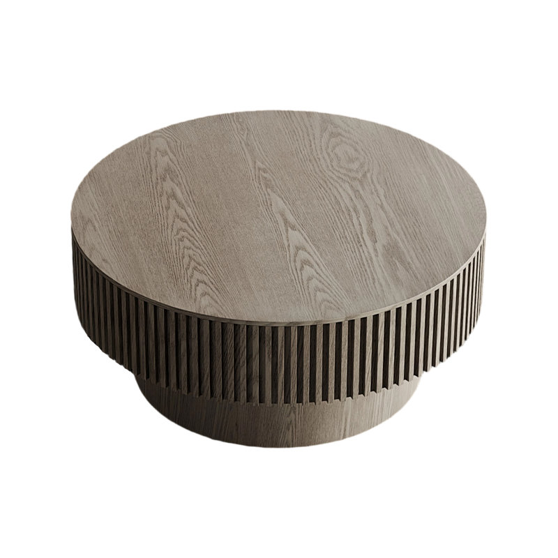 Table basse Timeshia, table basse moderne, table basse en bois, table basse ronde avec rangement, Noyer
