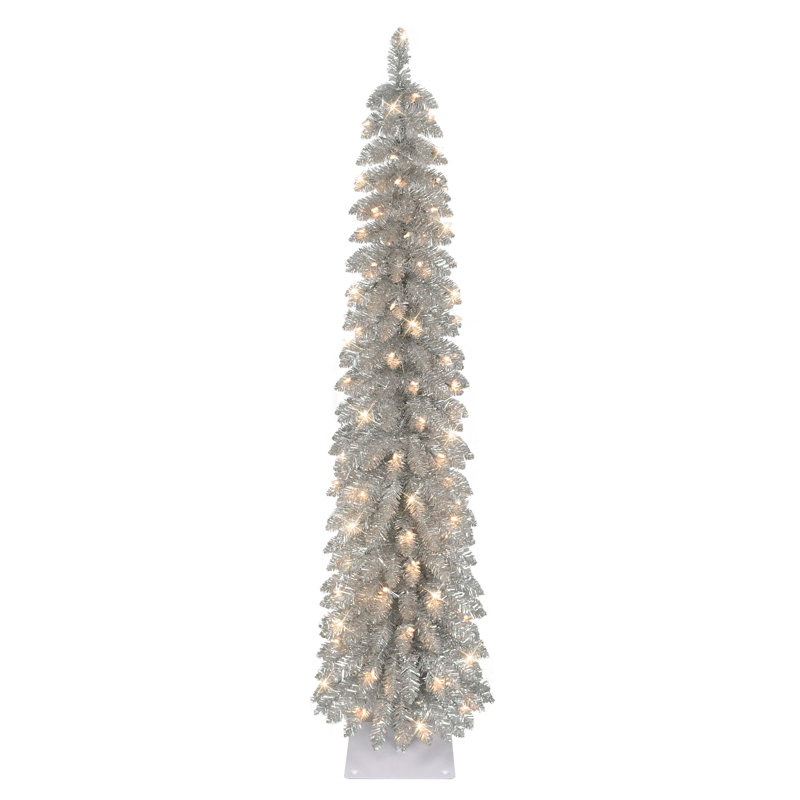 6' Pre-Lit Artificial Alpine Silver Pencil Tree