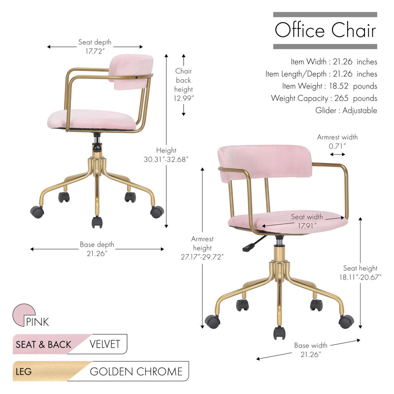 Chaise de travail Levins, Rose