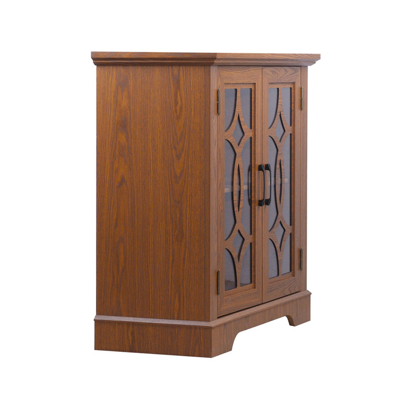 Buffet spacieux de 2 portes en verre trempé transparent avec tablette réglable, panneau de fibres à densité moyenne avec armoire de rangement en stratifié pour la salle à manger, la cuisine et le salon
