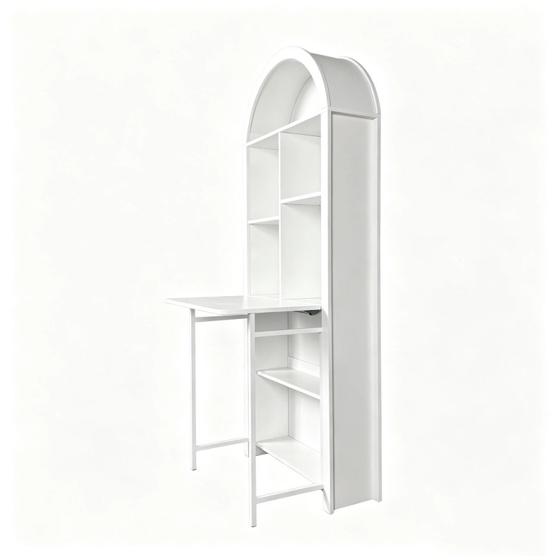 Bureau d'artisanat pliant avec tablettes de rangement, bureau convertible dissimulé en bibliothèque, bureau pliable avec rangement, bureau de disparition pour petits espaces, table de bricolage multifonctionnelle, bureau de coiffeuse