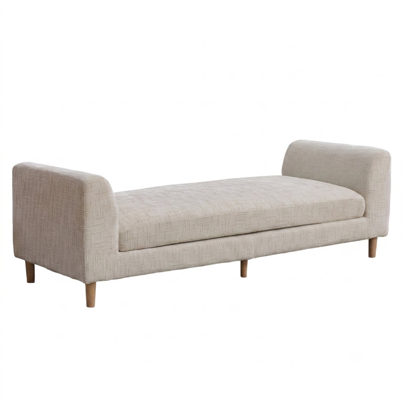 Banc moderne de 83 po de largeur avec accoudoirs et 2 traversins, Beige
