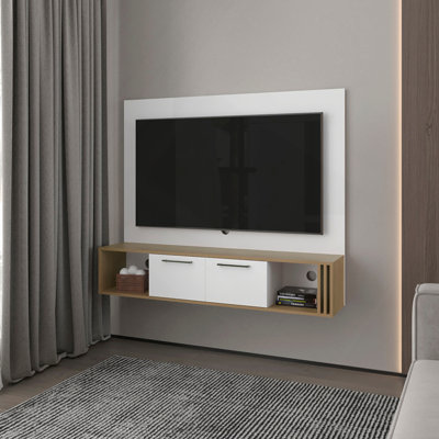Meuble audio-vidéo Louisburg, blanc / Macadamia