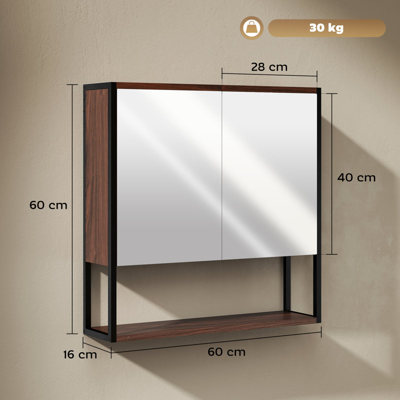 HOMCOM Bathroom Mirror Cabinet 60 x 16 x 60 cm, Natural Wood