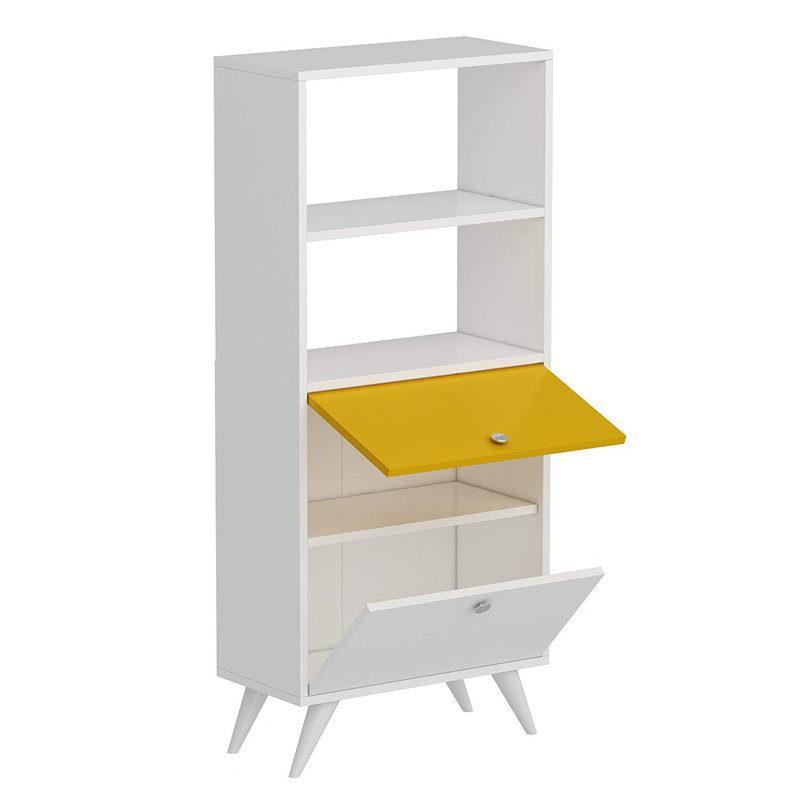 Loreen 138.6cm H x 60cm W Etagere Bookcase, White/Yellow