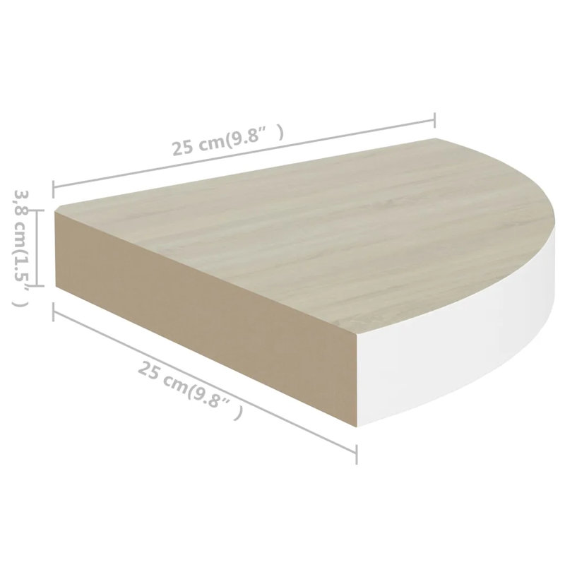 Arst 2 Piece Corner Shelf, 3.8cm H x 25cm W x 25cm D, Oak/White