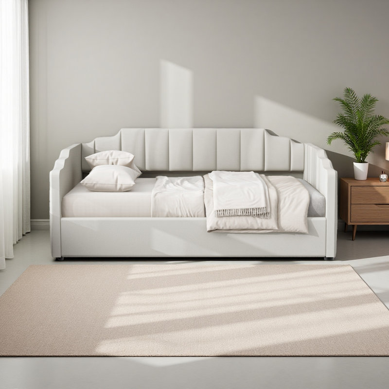 Upholstered Daybed With Underneath Storage,Full Size, White