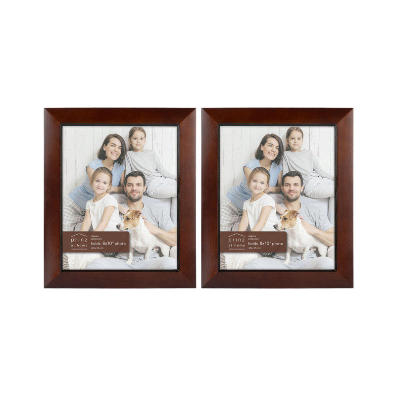  Prinz Dakota Wood Wall or Tabletop Picture Frame - Two Photo Frame Set, Dark Brown, 8" x 10"