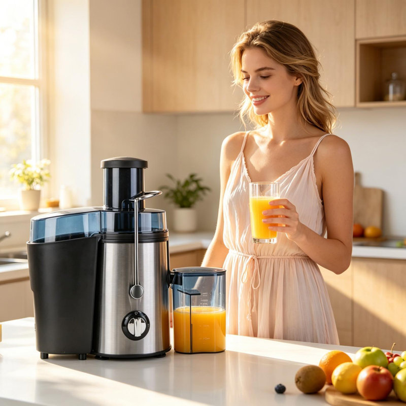 1000W Centrifugal Juicer Extractor, Electric Juicer with 2 Speeds 2.6in Wide Feed Chute, 17Oz Juicer Cup & 54Oz Pulp Collector for Fruits Vegetables