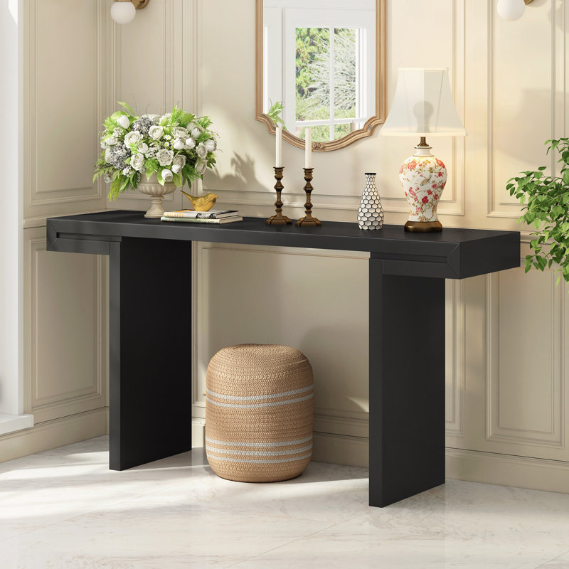 Élégante table d'entrée avec finition peinte et pieds réglables, Noir