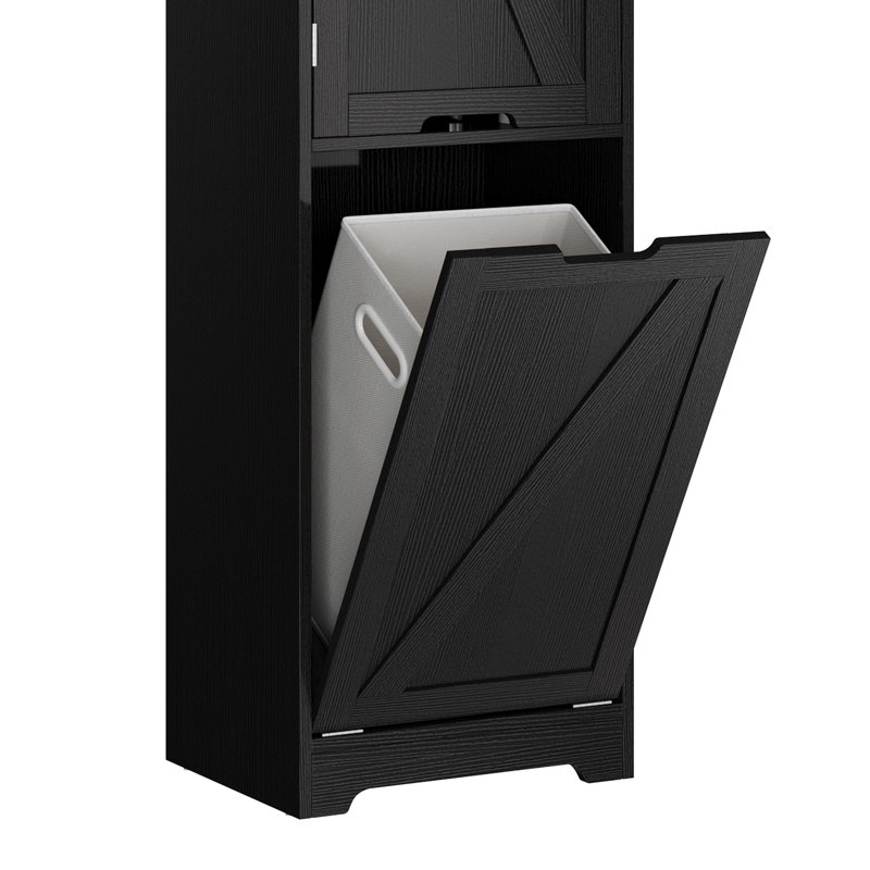Linen Cabinet with Adjustable Shelves and Tilt-Out Laundry Hamper, Black