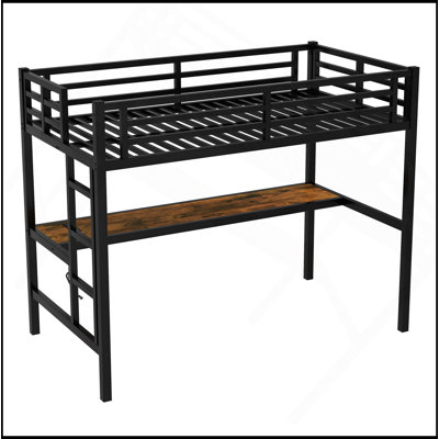 Metal Loft Bed  With Power Outlet And LED Lighted, Space-Saving, Noise Reduced, Black