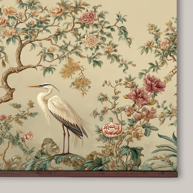 Très grand art mural rétro Heron - impression sur toile botanique florale, H 32 po x l 48 po 