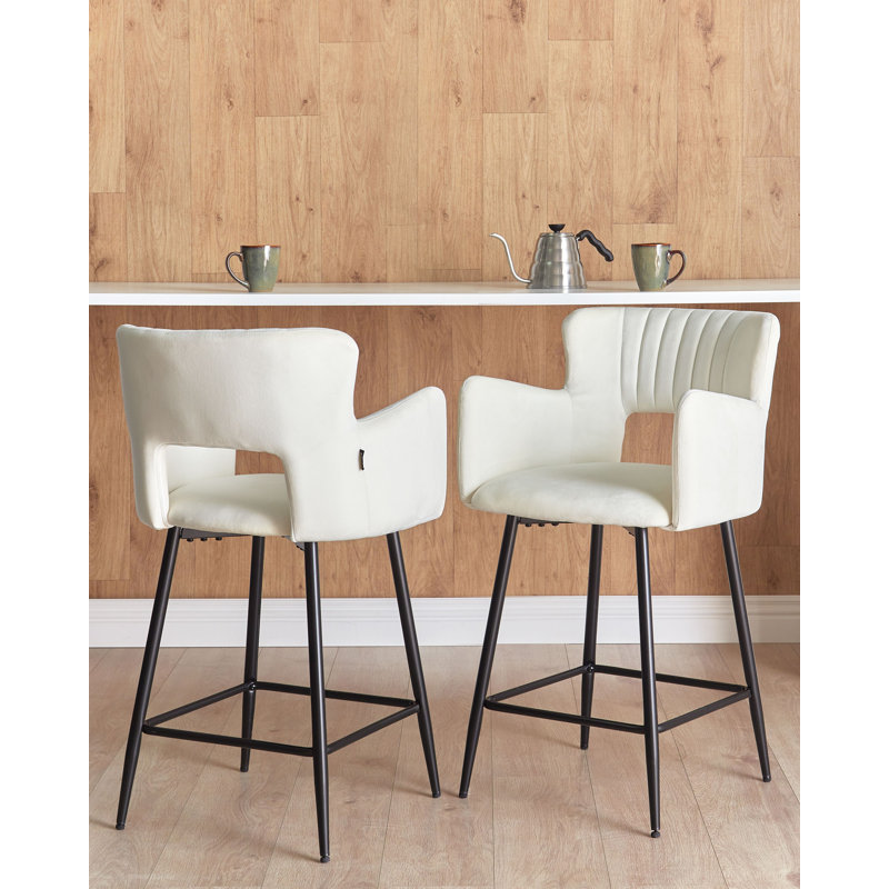 Panaca Upholstered Counter Stool with Metal Frame, White Velvet