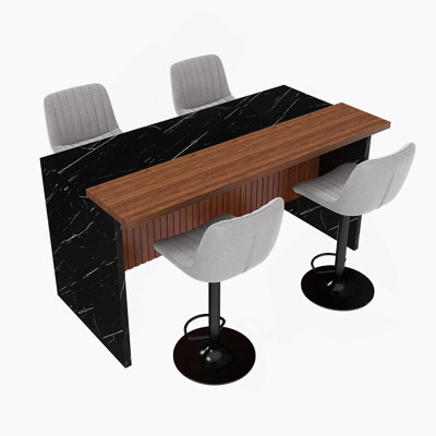 Modern Dining Table With 4 Bar Stools, LED Lighting Design For Kitchen, Dining Room