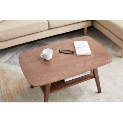 Dulcio Coffee Table,Natural wood living room Table with storage shelf Natural writing desk
