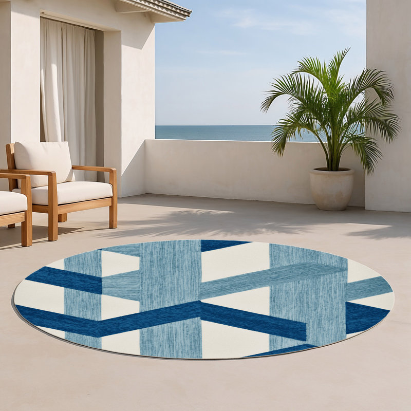 Tapis d'intérieur et d'extérieur à carreaux bleu, Rond 5 pi