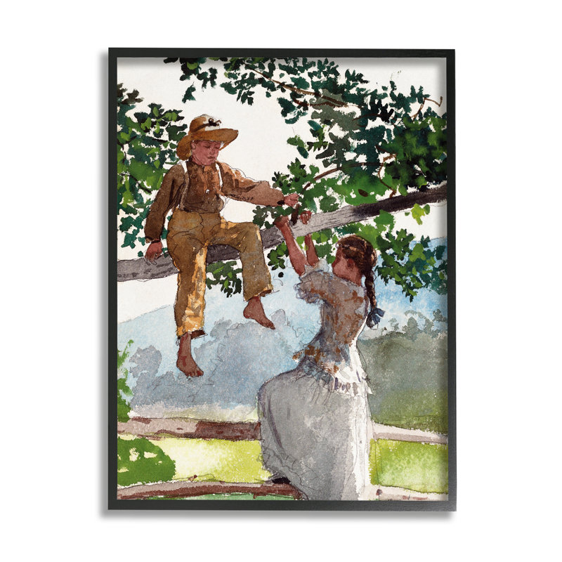 Enfants jouant à un arbre qui grimpe, Giclée encadrée noir minuit, H 14 po x l 11 po x P 1,5 po