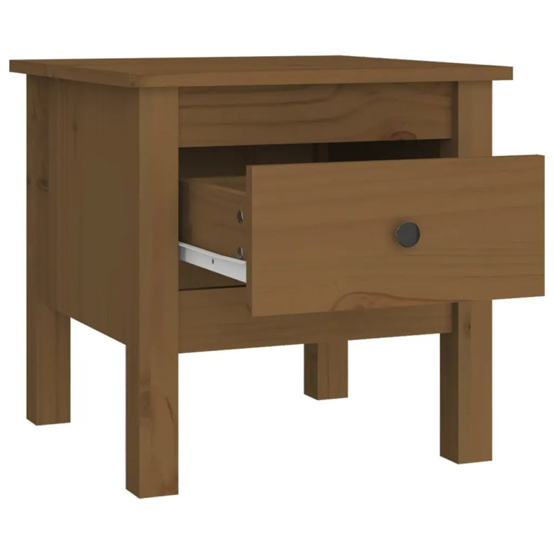 Kishawn Solid Wood Side Table Set, Honey Brown