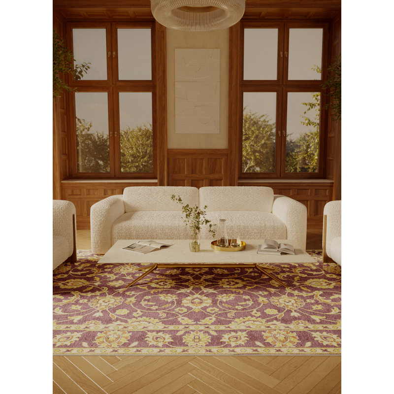 Tapis beige / mauve en chenille / polyester tissé à la main Steff, Rectangle 5 pi x 7 pi