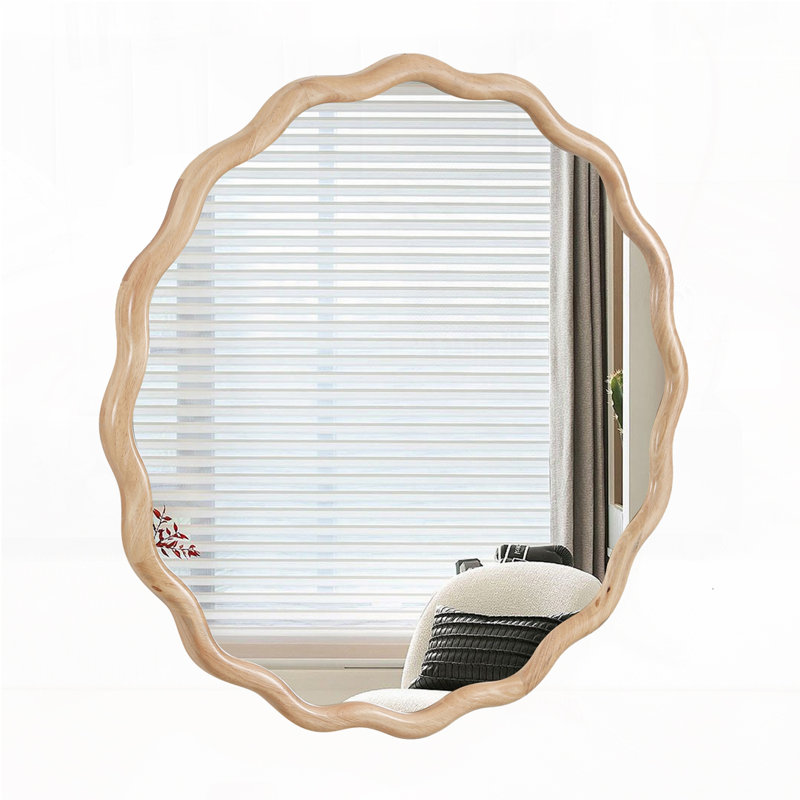 Solid Wood Wavy Mirror, 31" x 31", Natural Wood